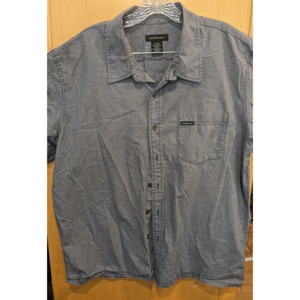 Calvin Klein Jeans‎ Mens XL Button Down Shirt Short Sleeve Dress Jeans Shirt